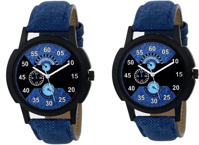 Stylish Genuine Leather Analog Watch For Men Pack Of 2