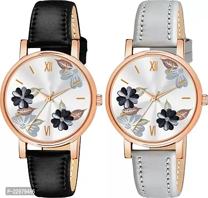 Stylish Women Genuine Leather Analog Watch Pack of 2-thumb0