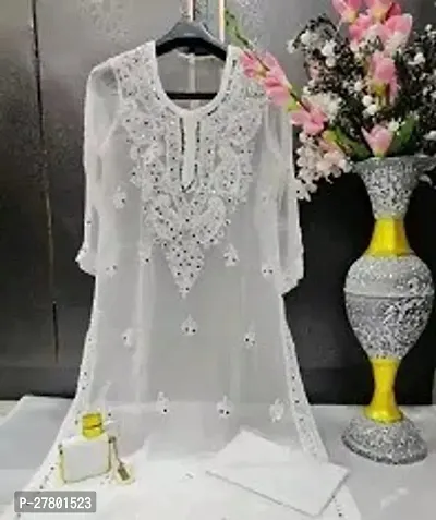 New fancy White georgette chikanakri kurti with cotton inner and mirror work