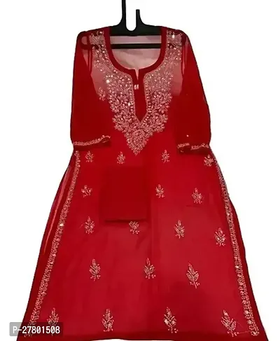 New fancy RED georgette chikanakri kurti with cotton inner and mirror work.