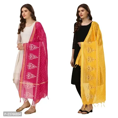 Vrutalay NX Women's Digital Printed Chanderi silk Bridal Ethnic Chunni Dupatta Pack OF 2 (V_V_3787784_Pink-YELLOW)