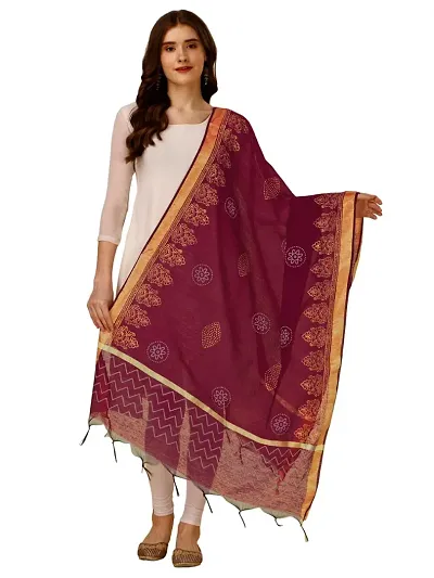 Nimidiya Blend, Silk Floral Print, Geometric Print, Polka Print, Printed, Woven Multicolour, Women Dupatta 2.25 Mt (MAROON)