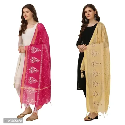 Vrutalay NX Women's Digital Printed Chanderi silk Bridal Ethnic Chunni Dupatta Pack OF 2 (V_V_3787776_Pink-BEIGE)-thumb0