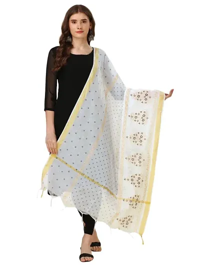 Nimidiya Girl?s Hand Block With Dyes Chanderi Silk Dupatta 2.25 Mt (WHITE)