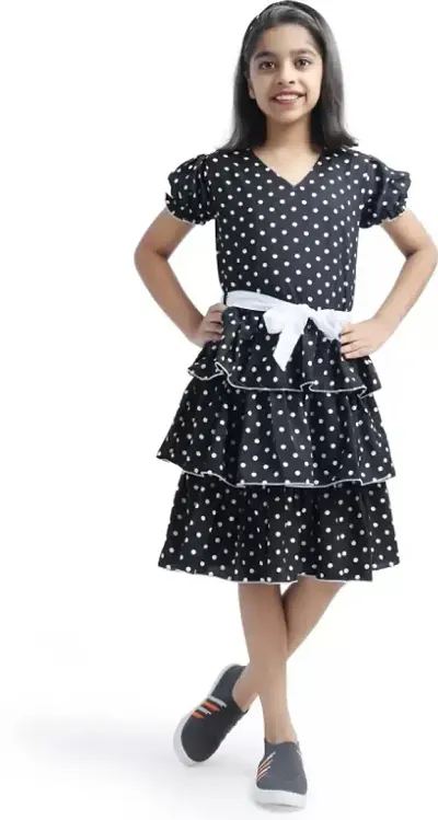 Polka Dot Print Crepe Fit and Flare Dress
