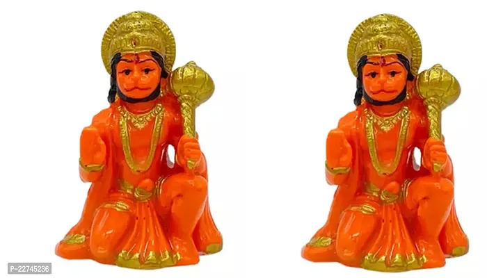 Classic Art Hanuman Ji Murti Blessing With Gada Sitting Lord Balaji Bajrangbali Sankat Mochan Bhagwan Idol For Temple Car Dashboard Pack Of 2