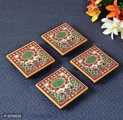Classic Art 4 Combo Of Marble Chowki Showpiece  Multi Color 4 X 4 X 1 Inch