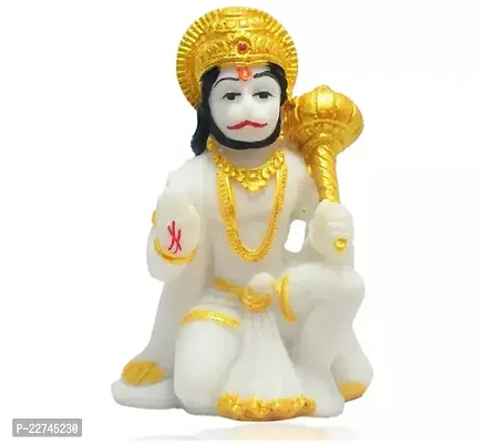 Ram Bhakt Lord Hanuman Idol In Marble Material | White Color | Suitable For Car Dashboard | Home Or Office Temple Puja-thumb0