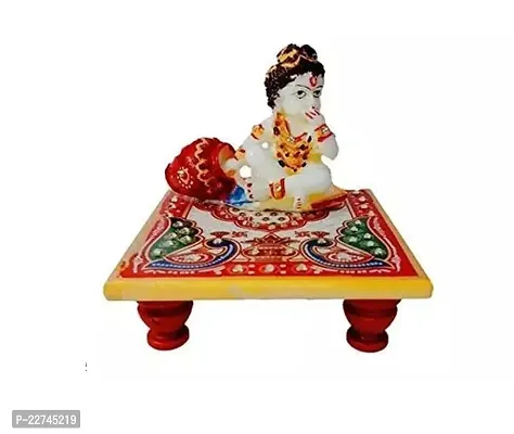 Classic Art and Craft Laddu Gopal Krishna Statue With Chowki Marble Dust Polyresin In Multicolor For Home And Office Decor (Height 4 Inch)