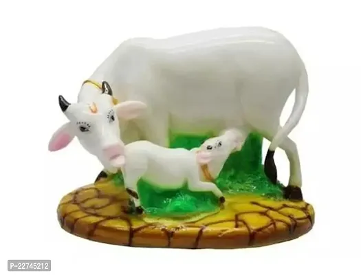 Classic Art Colorful Cow And Calf Statue Polyresin Statue (12.5 Cm X 7.5 Cm X 7.5 Cm, White And Green)-thumb0