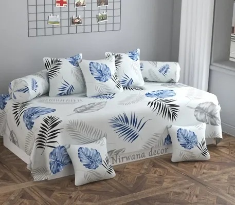 Printed diwan Set ,Diwan Set for Living Room , Diwan Set 8 Pieces (1 Single Bedsheet, 5 Cushi, Cotton