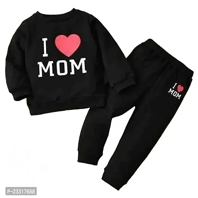 Pretty Black Cotton Printed Round Neck Long Sleeve T-Shirt With Trouser For Kids-thumb0