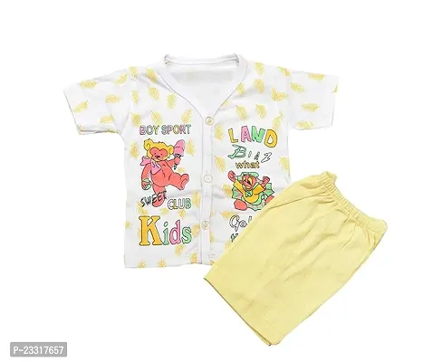 Pretty Yellow Cotton Printed V Neck Short Sleeve Top With Shorts For Kids-thumb0