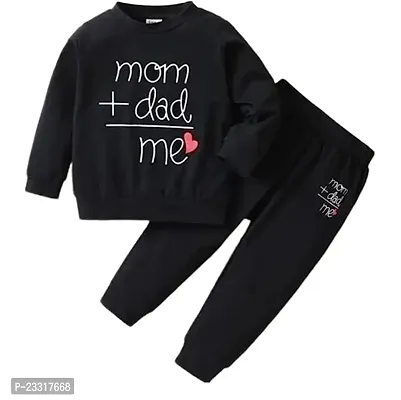 Pretty Black Cotton Printed Round Neck Long Sleeve T-Shirt With Trouser For Kids-thumb0
