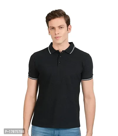 Reliable Black Cotton Solid Polos For Men-thumb0