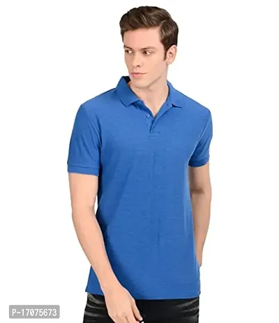 Reliable Blue Cotton Solid Polos For Men