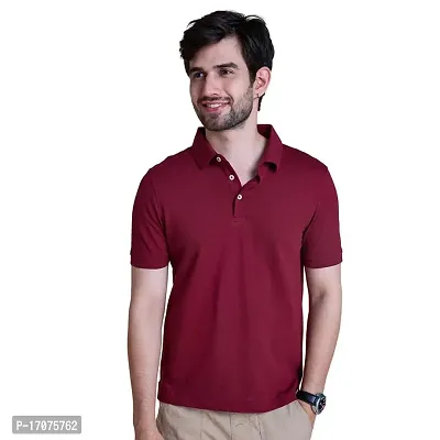 Reliable Maroon Cotton Solid Polos For Men