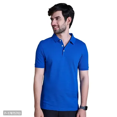 Reliable Blue Cotton Solid Polos For Men