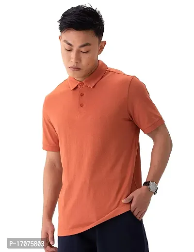 Reliable Orange Cotton Solid Polos For Men-thumb0