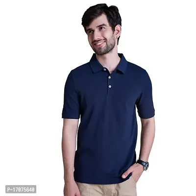 Reliable Blue Cotton Solid Polos For Men-thumb0