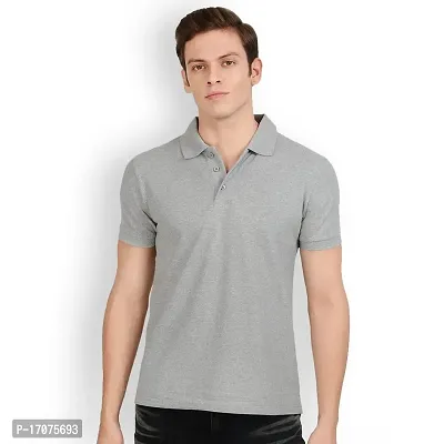 Reliable Grey Cotton Solid Polos For Men