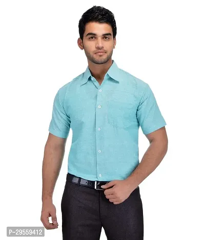 Reliable Blue Khadi Solid Short Sleeves Casual Shirts For Men-thumb0