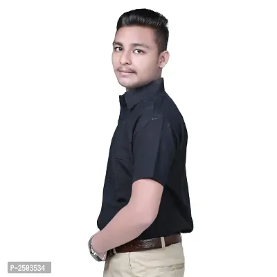 Black Cotton Solid Short Sleeve Formal Shirt-thumb2