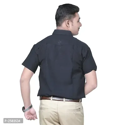Black Cotton Solid Short Sleeve Formal Shirt-thumb3