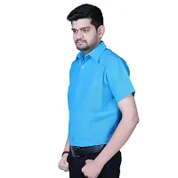 Blue Cotton Solid Short Sleeve Formal Shirt-thumb1