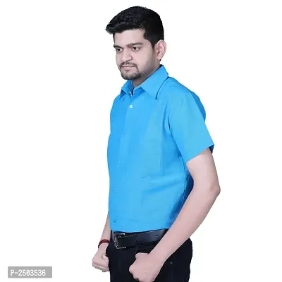 Blue Cotton Solid Short Sleeve Formal Shirt-thumb2