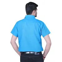 Blue Cotton Solid Short Sleeve Formal Shirt-thumb2