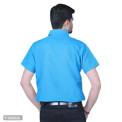 Blue Cotton Solid Short Sleeve Formal Shirt-thumb3