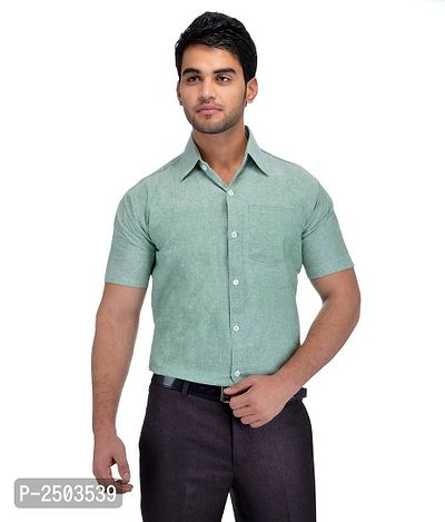 Green Cotton Solid Short Sleeve Formal Shirt-thumb0