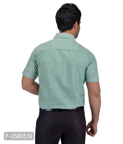 Green Cotton Solid Short Sleeve Formal Shirt-thumb3