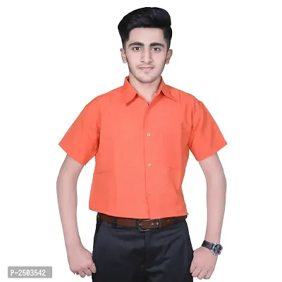 Orange Cotton Solid Formal Shirt