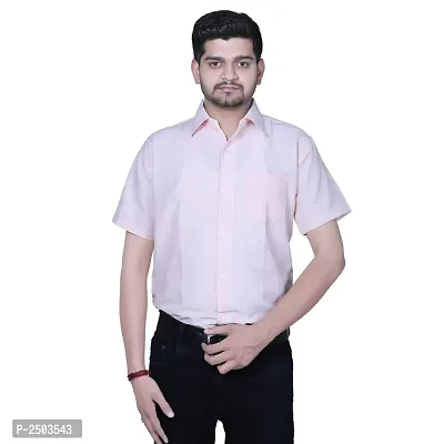 Peach Cotton Solid Short Sleeve Formal Shirt-thumb0