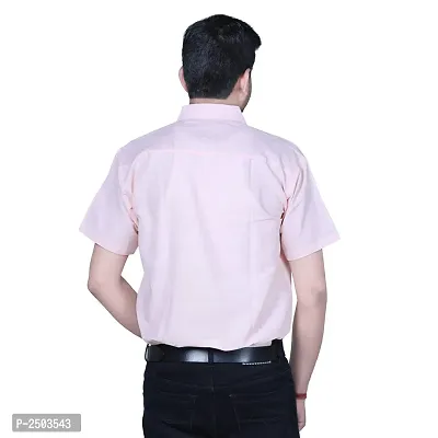 Peach Cotton Solid Short Sleeve Formal Shirt-thumb3