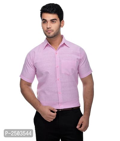 Pink Cotton Solid Short Sleeve Formal Shirt-thumb0