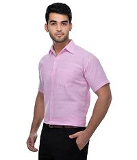 Pink Cotton Solid Short Sleeve Formal Shirt-thumb1