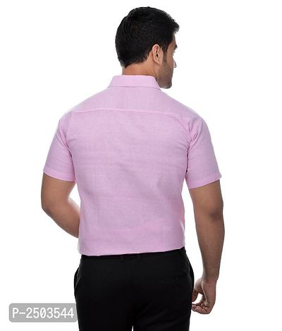Pink Cotton Solid Short Sleeve Formal Shirt-thumb3