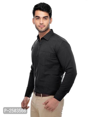 Black Cotton Solid Formal Shirt-thumb2