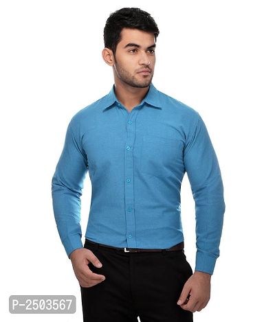 Blue Cotton Solid Formal Shirt-thumb0