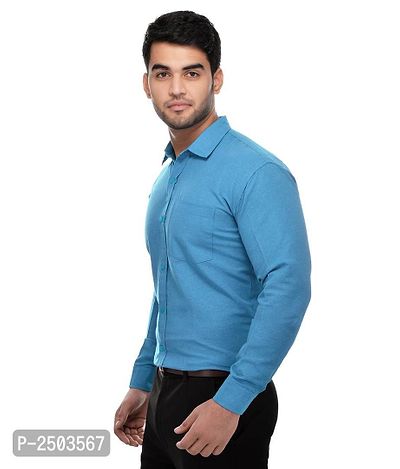 Blue Cotton Solid Formal Shirt-thumb2