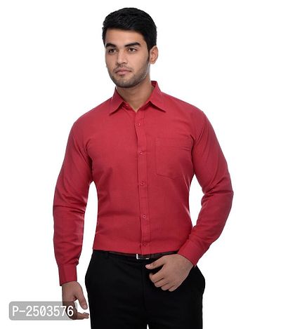 Red Cotton Solid Long Sleeve Formal Shirt-thumb0