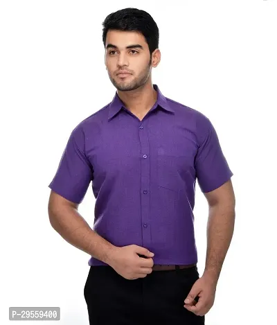 Reliable Purple Khadi Solid Short Sleeves Casual Shirts For Men-thumb0