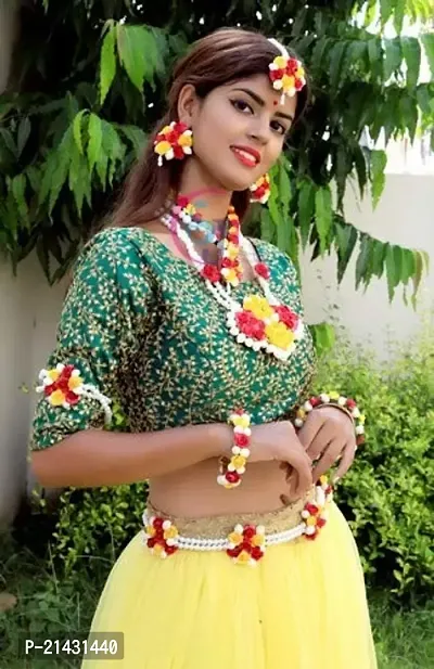 SJH Shivi Jewels And Handicrafts Jewels Pearl Yellow and Pink Beads Mogra Floral Flower Haldi Baby Shower Mehndi Godbharai Jewellery Set for Women and Girls