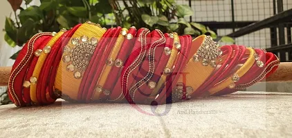 SJH Shivi Jewels And Handicrafts Red  Yellow Color Designer Zircon Beads With Silk Thread Bangles 26 Pc Set Wedding  Festive Occasions SJ-63 Size-2.6-thumb2