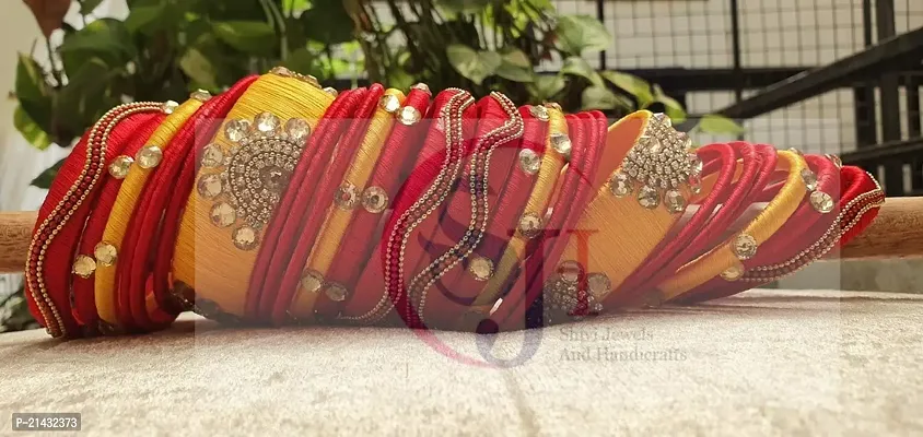 SJH Shivi Jewels And Handicrafts Red  Yellow Color Designer Zircon Beads With Silk Thread Bangles 26 Pc Set Wedding  Festive Occasions SJ-63 Size-2.6-thumb3