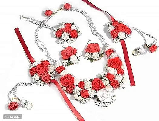 SJH Shivi Jewels And Handicrafts Jewels Red White Floral Flower Bridal Gotta Patti Jewellery Haldi Baby Shower Mehndi Godbharai Set for Women and Girls (Mehandi/Haldi/Bridal)-thumb3