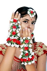 SJH Shivi Jewels And Handicrafts Jewels Red Green Flower Bridal Gotta Patti Jewellery Haldi Baby Shower Mehndi Godbharai 6 Pc Set for Women and Girls (Mehandi/Haldi/Bridal)-thumb2